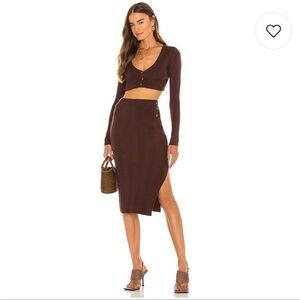 L’Academie Brown Ribbed Matching Set Knit Skirt and Top Size Medium